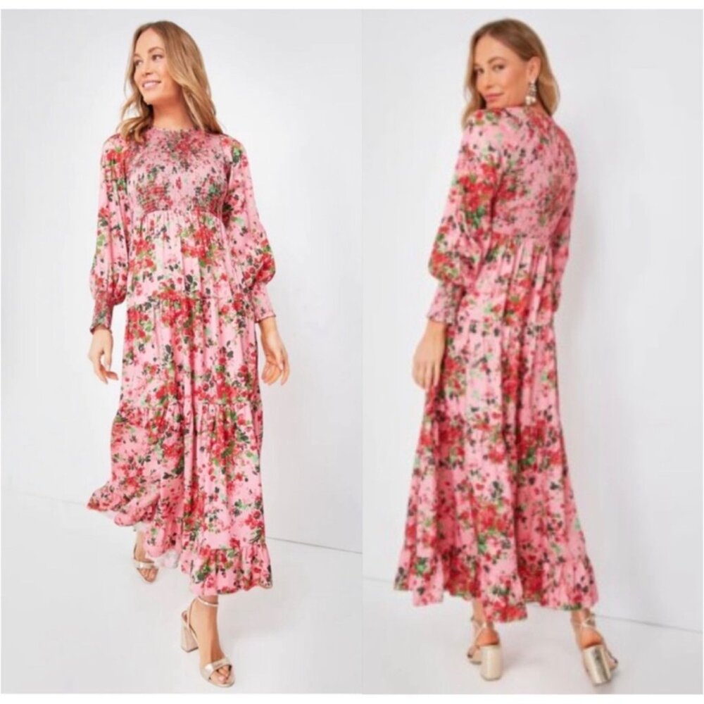 Tuckernuck Pink Floral Smocked Maxi Dress